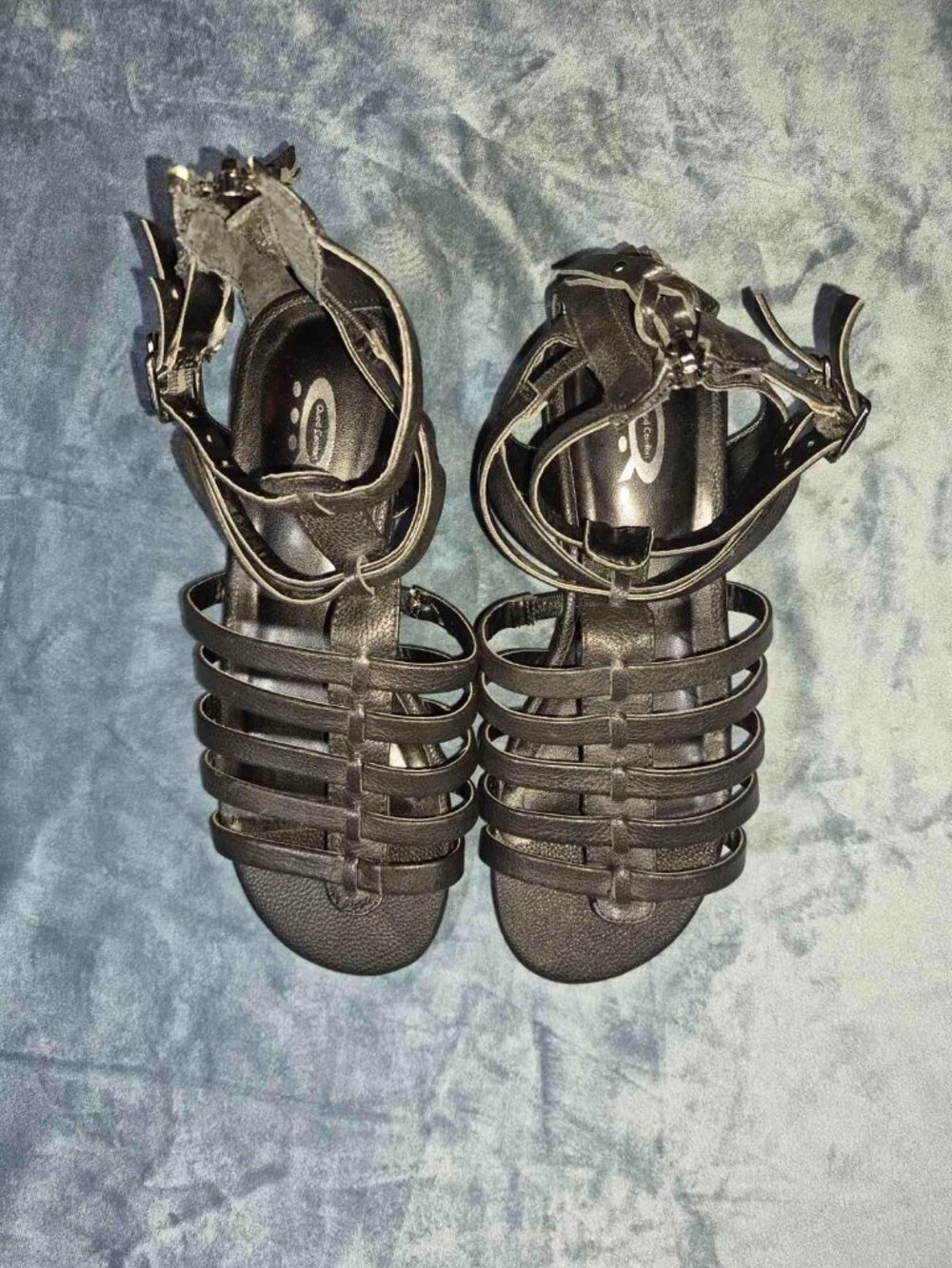 Quad Comfort Black Cage Sandals with Back Zip -Minimalist Boho size 6-6.5 (36.5)